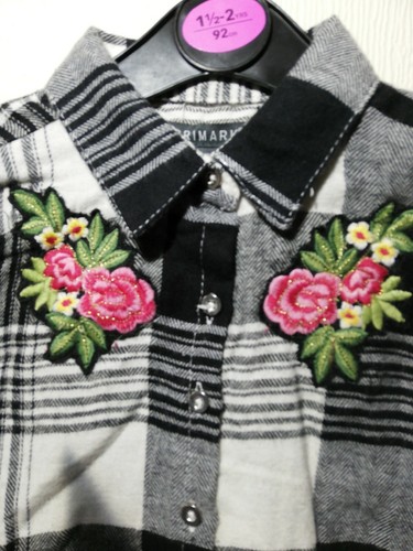 Girls Shirt Check Top Roll Up Sleeve Flannel Cotton Button Front Floral 2 -5Yrs - Picture 5 of 14