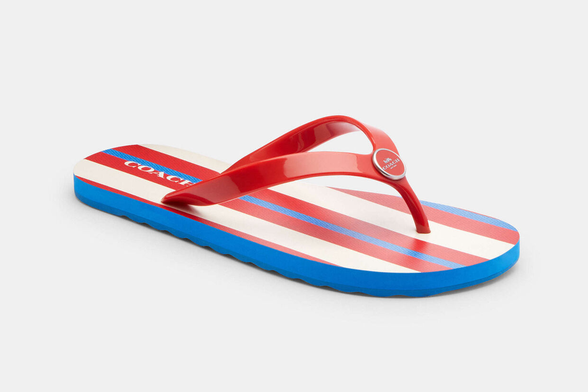 Coach Zayn Flip Flop Sandals Women's Miami Red Multi Stripe Print