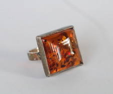 Vintage Sterling Silver  Baltic Amber Modernist Square Ring Size 7