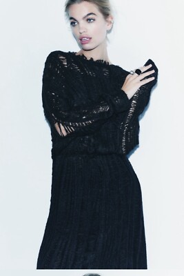 Zara Black Shredded Open Knit Midi Dress S M 0021/111 | eBay Zara Black Shredded Open Knit Midi Dress S M 0021/111 | eBay