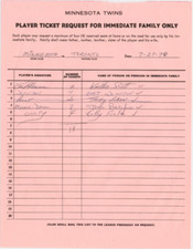 Minnesota Twins Player Signed Ticket Request Form Vintage 16207