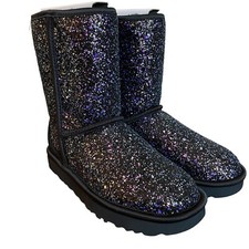 UGG Classic Boots Sparkle Short Cosmos Size 5 Black With Purple Glitter 1105390