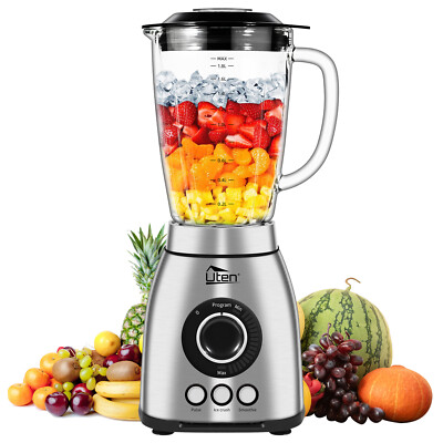 Smoothie Blender Stainless Steel Glass Jug Ice Crusher Universal Fruit Mixer