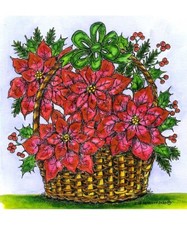 Christmas Poinsettia Basket Wood Mounted Rubber Stamp NORTHWOODS P10850 New