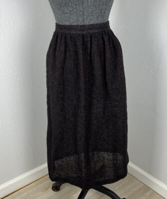 Vintage Karen Kane Silk Wool A-Line Knit Textured Midi Brown Skirt Size 6