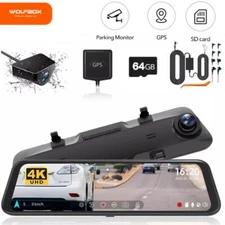 WOLFBOX 4K 12" G850 Dual Dash Cam Car Rear View Mirror Camera GPS Video Recorder