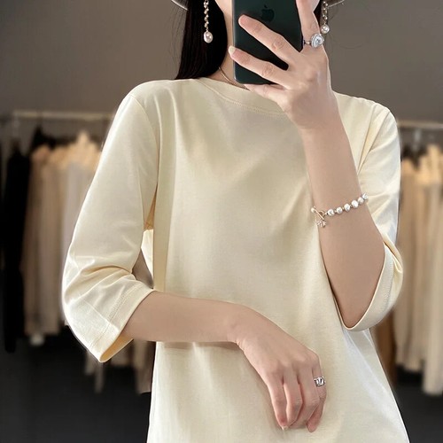 Women Blouse Fashion Clothes Wear Girl Casual Shirt Half Sleeve Simple Plain Top