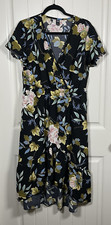 Shein Curve Plus Black Floral Faux Wrap High Low Hem Short Sleeve Dress 0XL