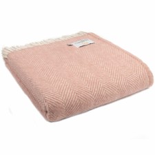 TWEEDMILL TEXTILES 100% Wool Sofa Bed Blanket HERRINGBONE DUSKY PINK PEARL THROW