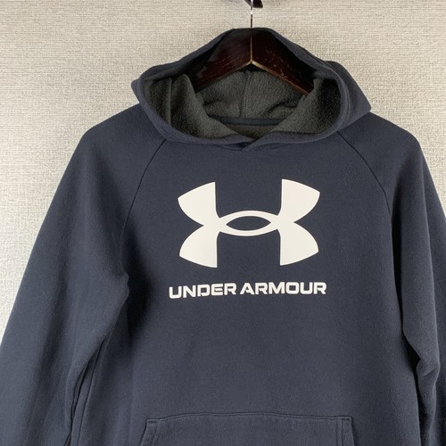 UNDER ARMOUR Rival Hoodie Youth Size Extra Large Black Big Logo Sports School LS - Picture 2 of 16