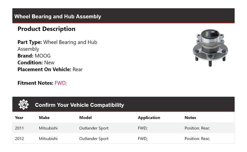 Ступица подшипника колеса полного привода для Mitsubishi Outlander Sport 2011-2012 годов выпуска в сборе задняя M - Изображение 2 из 4