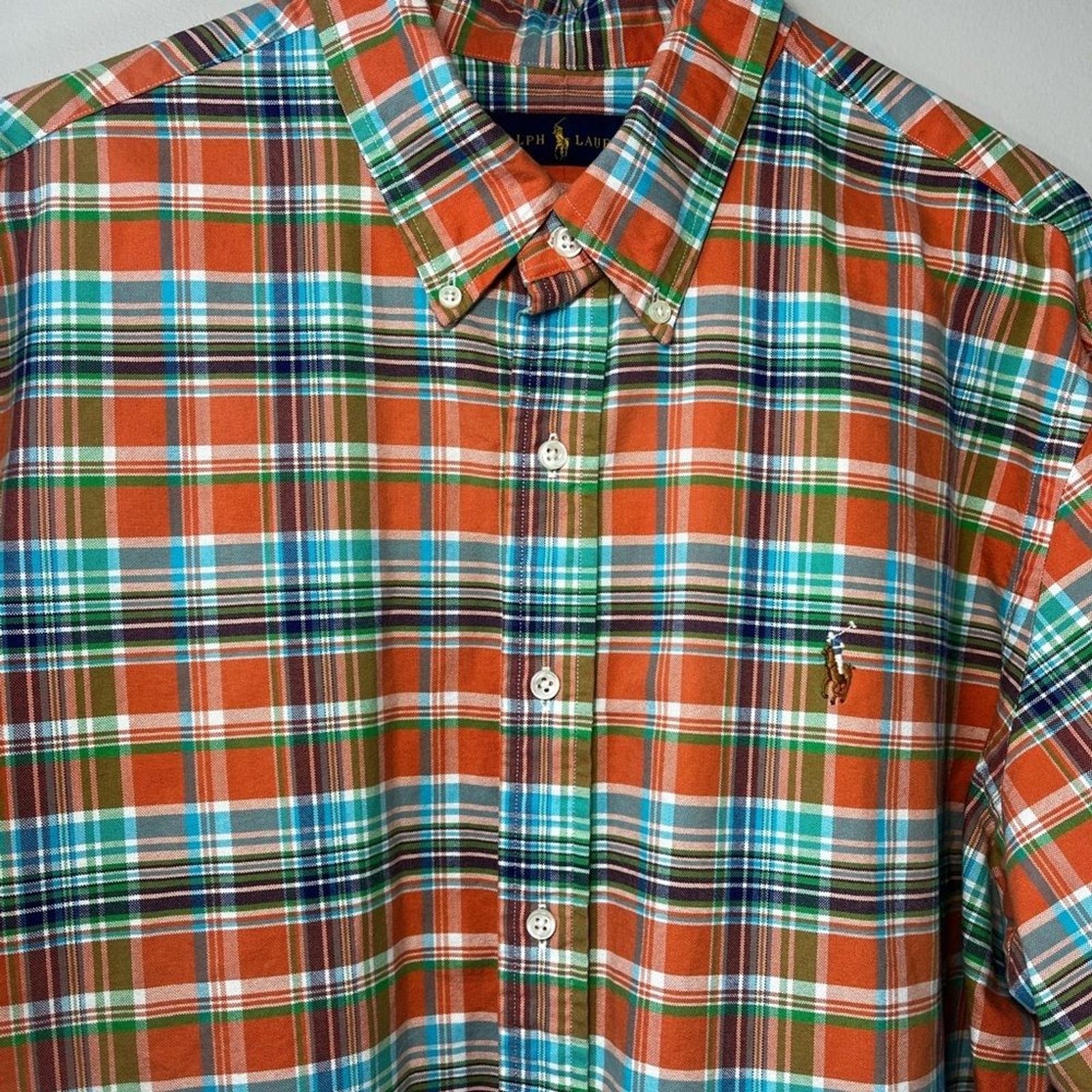 Camicia manica lunga Ralph Lauren XXL multicolore a quadri con bottoni in carne pony