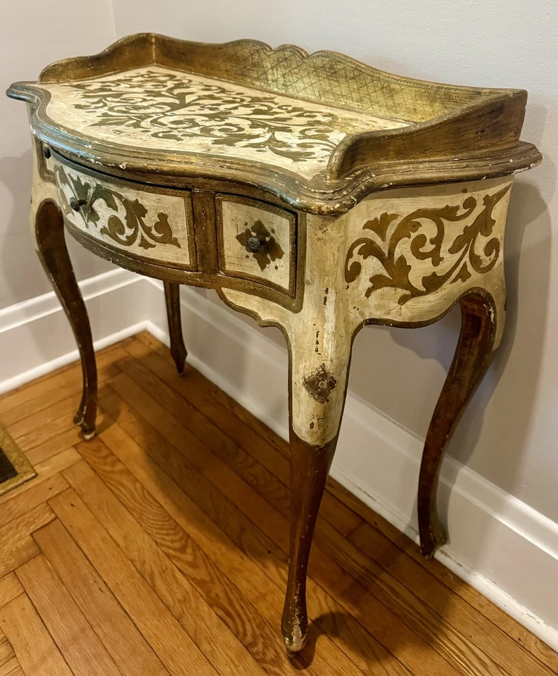 Escritorio/consola vintage italiano florentino dorado estilo rococó Luis XV - madera Foto 2 de 4