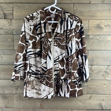 Chicos Womens Jacket 3/4 Sleeve Full Zip Pockets Animal Print Brown Black 3 XL