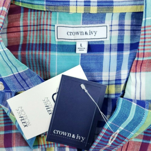 New Crown & Ivy Lot of 2 $110 Button Front Dress Shirts Blue Plaid Large - Picture 7 of 9