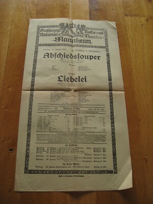 altes Programm National Theater Mannheim vom 10.1.1916 Abschiedssouper