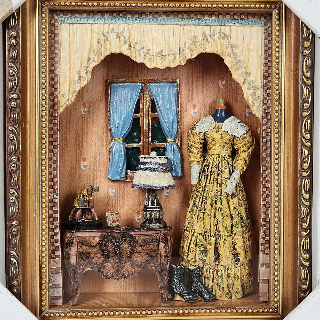 Charming Victorian Miniature Room Dollhouse Sewing Scene Shadow