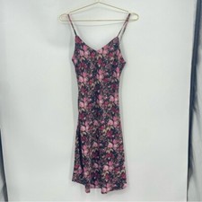 Forever 21 black pink floral midi dress Sz S whimsy romantic