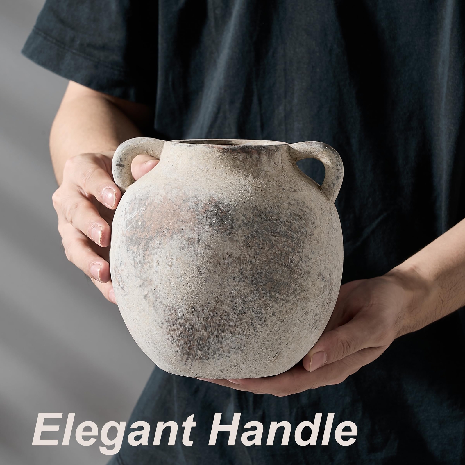 Ceramic Vase 5.8 Inch Terracotta Vase with Handles Decorative Vase Rustic Vas...