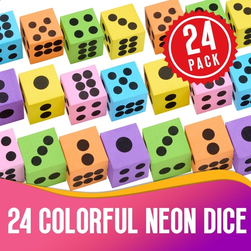 Neon Big Foam Dice Set - 24-Pack, Jumbo, and Colorful Dice for Kids - Ideal f... - Picture 3 of 6
