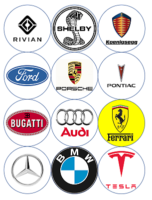 12 car logos, Luxury, Foreign cars edible paper, cupcake cookie ...