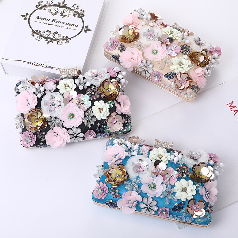 Carteras sin asas para mujer Noche Fiesta Boda Invitado Diseñador Bolsos Flor Plata