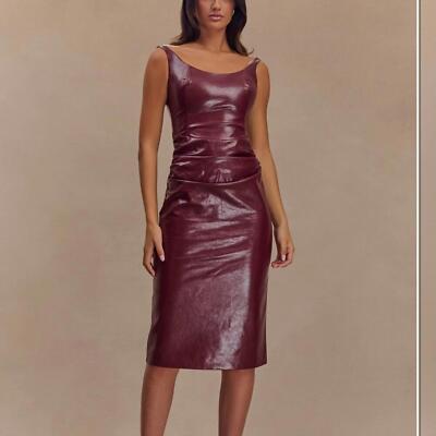Meshki Sonia Faux Leather Midi Dress   Cherry Red   S   NWT
