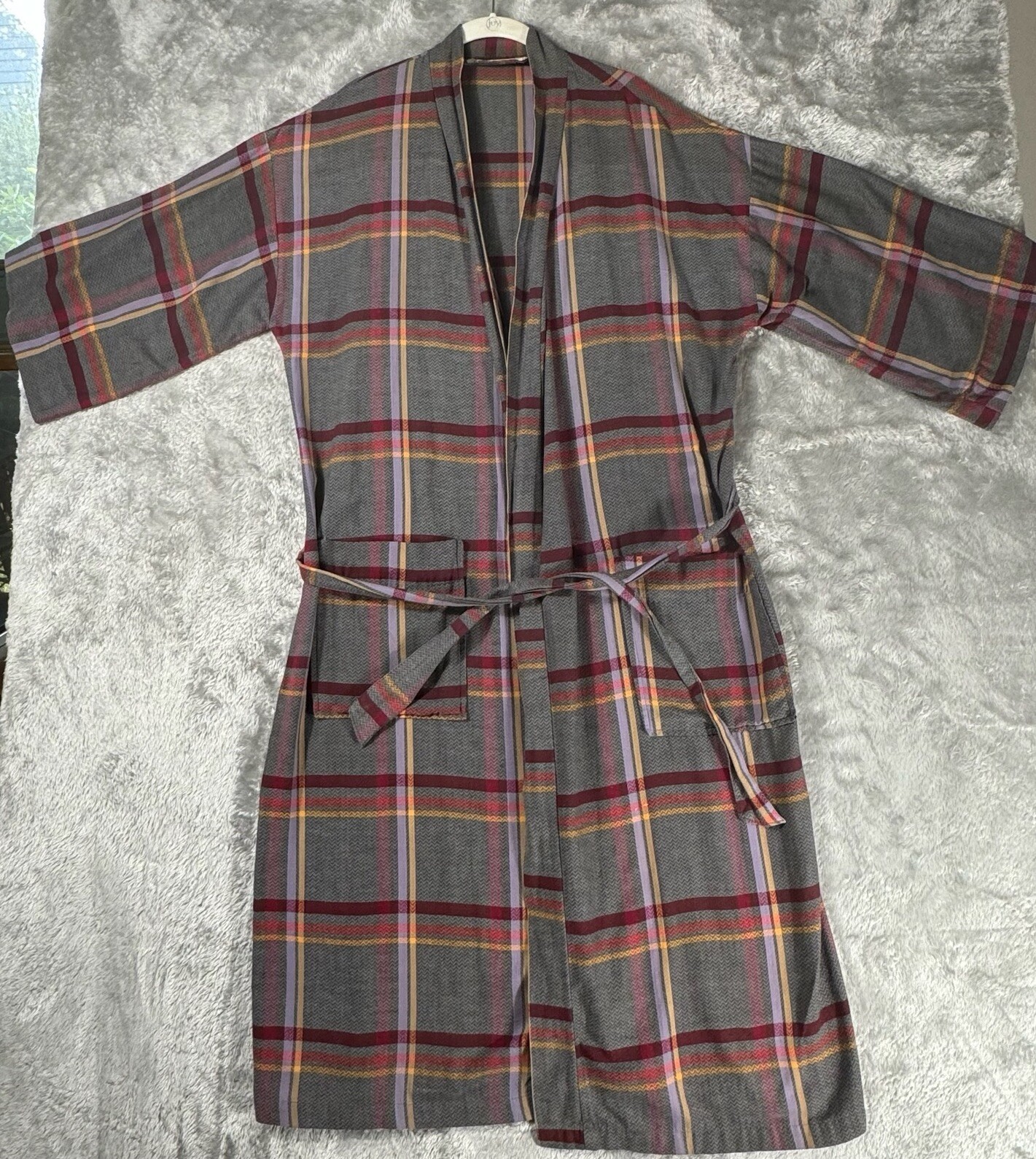 Vintage Yves Saint Laurent accappatoio uomo YSL plaid finestra casa cappotto giacca fumo