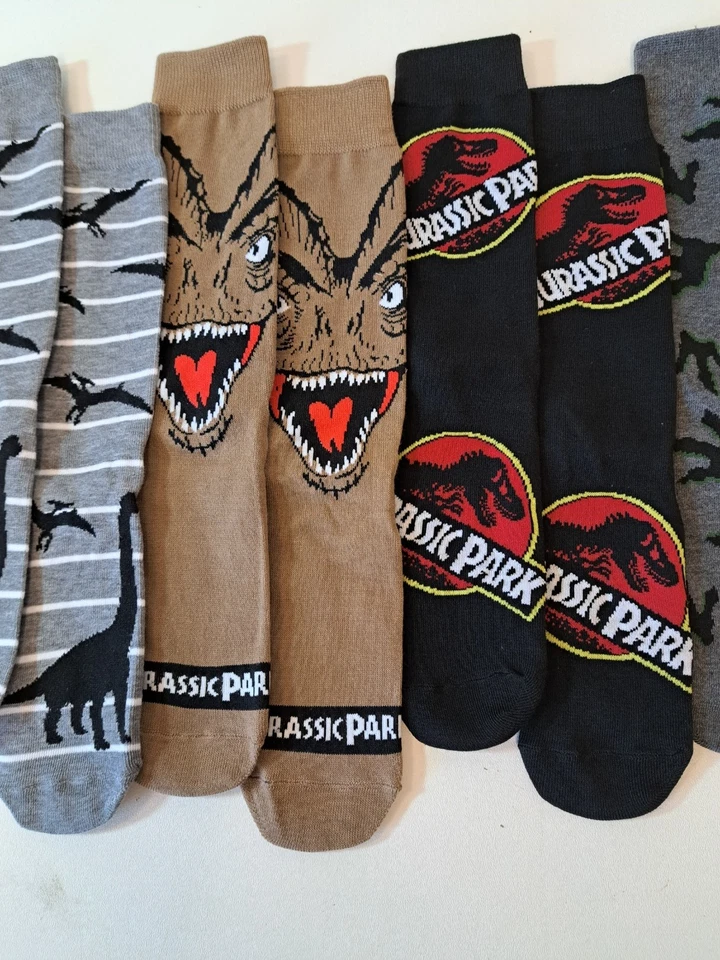 Jurassic Park Socks Men's Casual Crew Socks 6 Pairs Mens Size 8-12 Bioworld NEW - Image 3 of 4