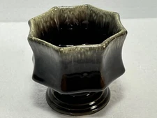 Vintage Hull F3 Dark Green Brown Octagonal Footed Pottery Pedestal Planter Vase