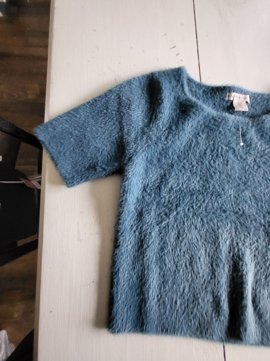 Sincerely Jules Crop Sweater Short Sleeve Crew Mohair Dark Blue