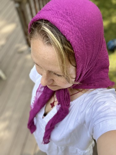 SALMON Muslin Scarf Cotton Gauze - Church Veil, Neck Tie, Belt, Head Covering - Picture 5 of 15