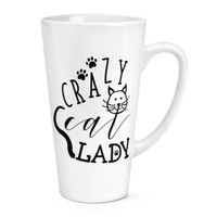 Crazy Cat Lady Pfoten 483Ml Groß Latte Becher Tasse - Lustig KäTzchen