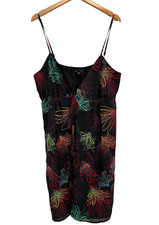 Gap Mini Dress Black Abstract Floral Adjustable Straps Ruffle Beachy XXL