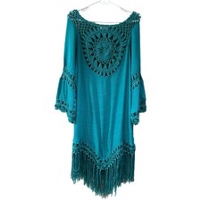 Aolro Women’s Medium Boho Top Dress Coverup  V-Neck Crochet NEW
