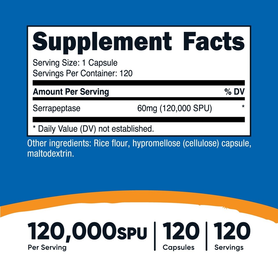 120,000 Units Nutricost Serrapeptase 120,000 SPU, 120 Capsules - Gluten Free, Non-GMO, And Vegetarian Friendly Magnesio E Potassio Forte - Foto 7