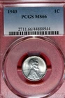 1943 - PCGS MS66 STEEL LINCOLN CENT!!  #B47836