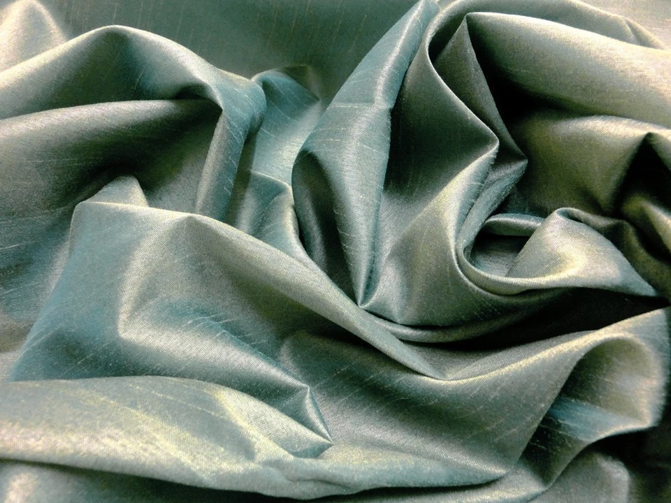 Green Dash Dupioni Faux Silk Fabric Material Drape Dress Skirt Blouses Ties BTY - Image 2 of 2