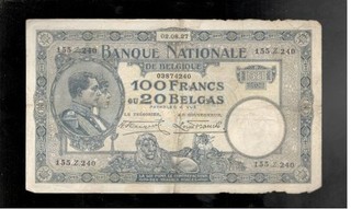 Belgium 1927 100 Francs CRISP F VF!