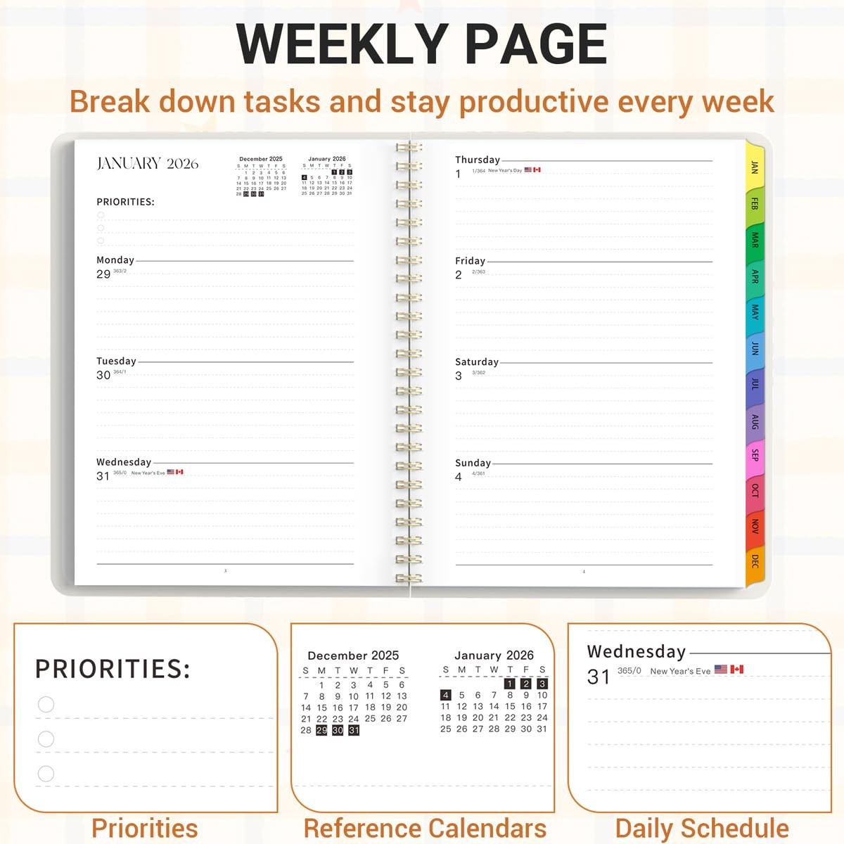 2026 Weekly & Monthly Planner With Leather Cover - 5.85 X 8.5 Inch Calendar, Pen Holder, Bookmarks
