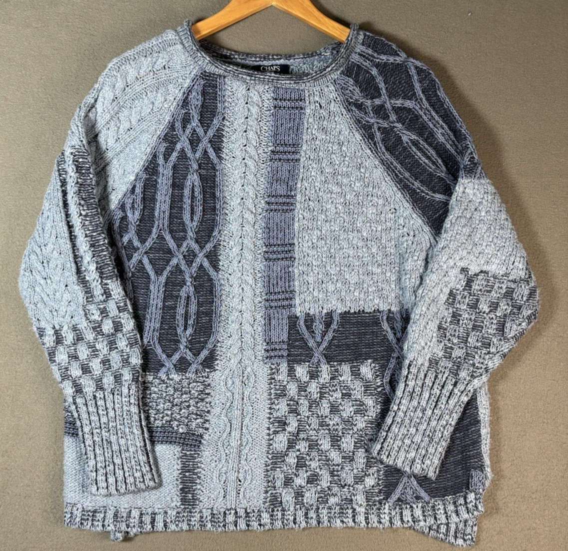 Chaps Cable Knit Patchwork Fisherman Sweater Wome… - image 1