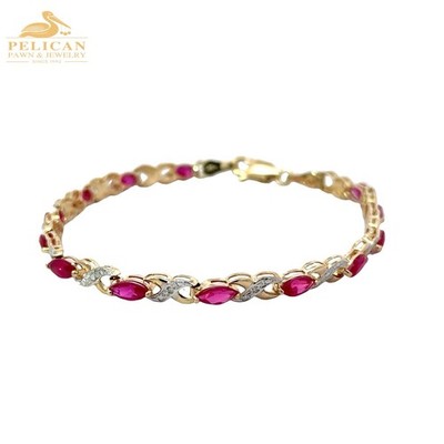 7'' Rubin & Diamant Armband 0,01 ctw 10K Gelbgold (PBR119090)