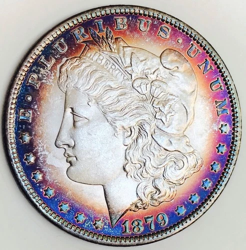 1879 O MORGAN DOLLAR! SUPERB GEM BU+++! TOUGH DATE! BULLSEYE TONING! NR #S1141