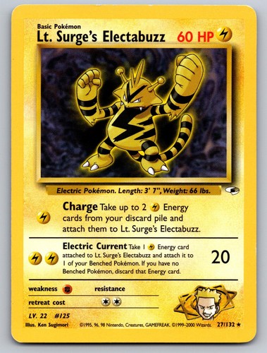 Lt. Surge's Electabuzz 27/132 Rare Gym Heroes Pokemon Unlimited Lightly Played