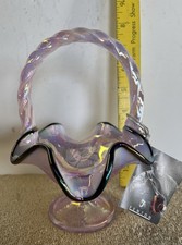 Fenton Glass Rosemilk Opalescent 7" Basket Dark Trim 2003 Signed George Fenton