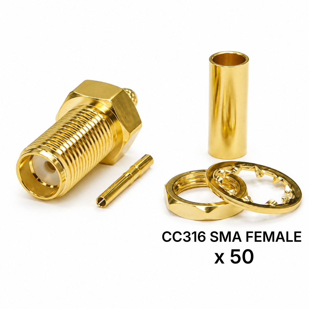 50x SMA Female Crimp Connectors for RG174 RG316 Cable – RF Coax Plug Gold Plated