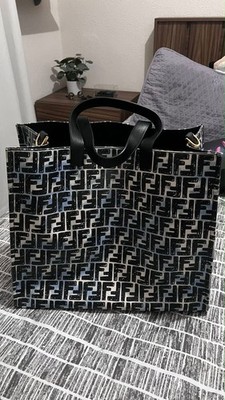 Fendi FF Logo Tote Bag Black/White, Gold Hardware, Zip, Inner Pockets, Dust Bag