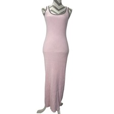 VICTORIAS SECRET Luxe Pink Ribbed Cable Knit Racerback Maxi Slip Dress L