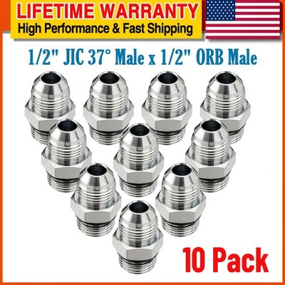 10 Pack Hydraulic Hose Adapter Fittings: 1/2'' JIC 37° Male x 1/2'' ORB Male New