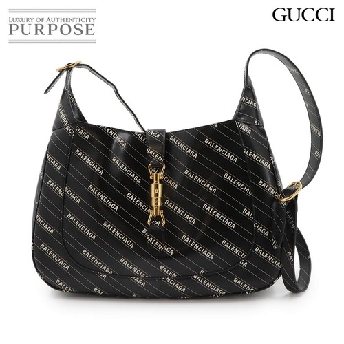 Gucci × Balenciaga Jackie 1961 Shoulder Bag Handbag Leather Black White 636712